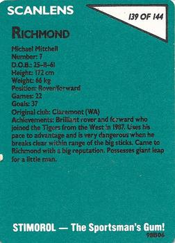 1988 Scanlens VFL #139 Michael Mitchell Back